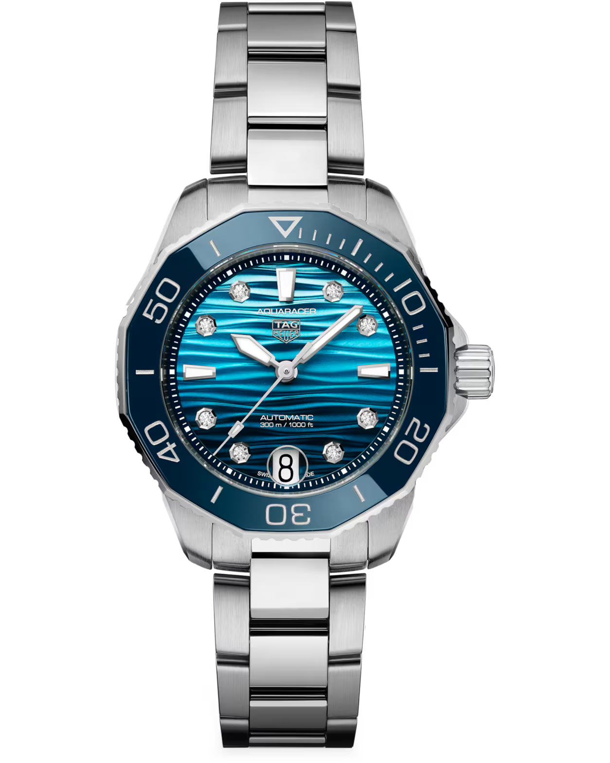 Aquaracer Professional 300 Date | 36mm, Steel, Blue Dial, Womens Watch