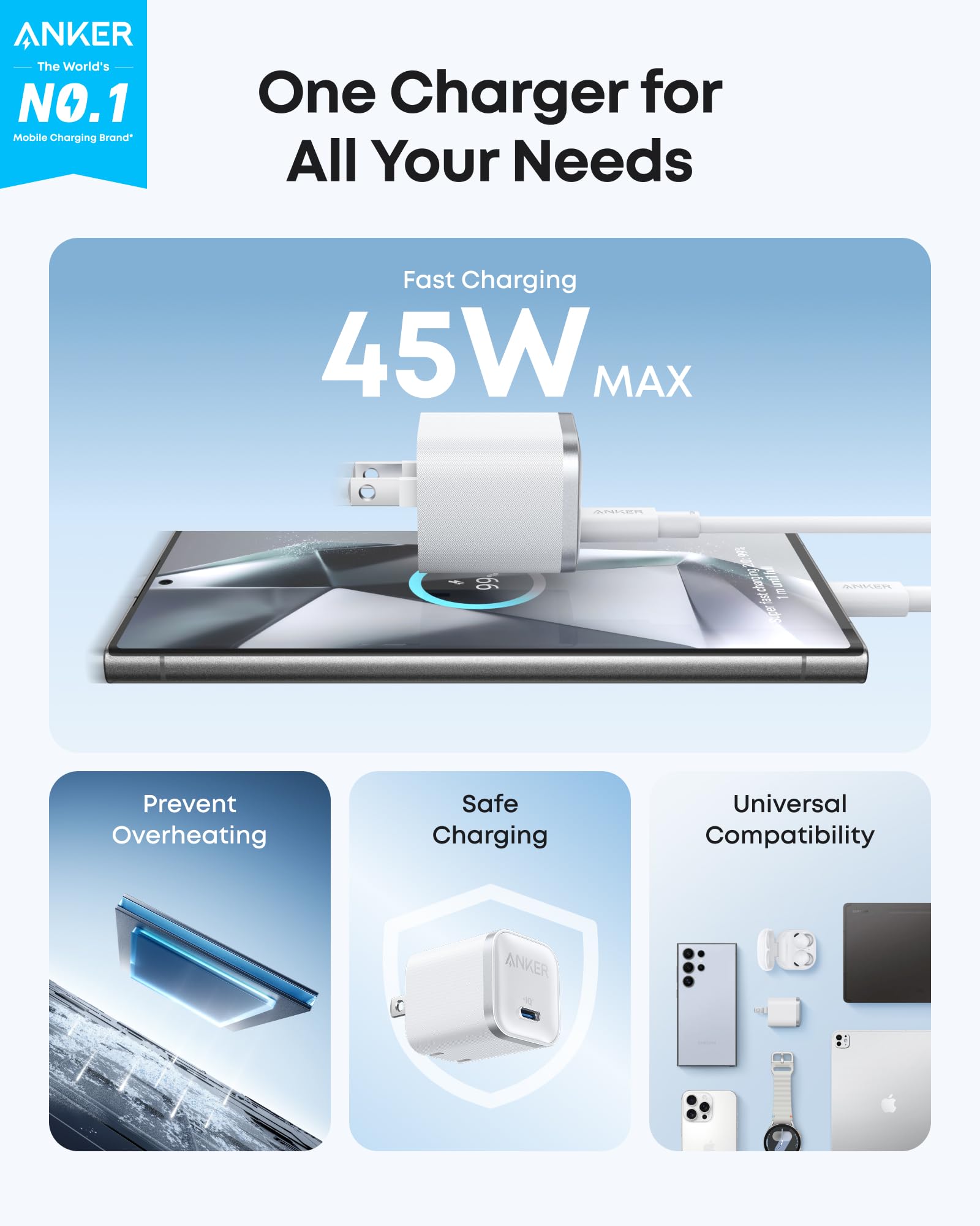 Anker Nano Charger (45W) with USB-C to USB-C Cable 2-Pack