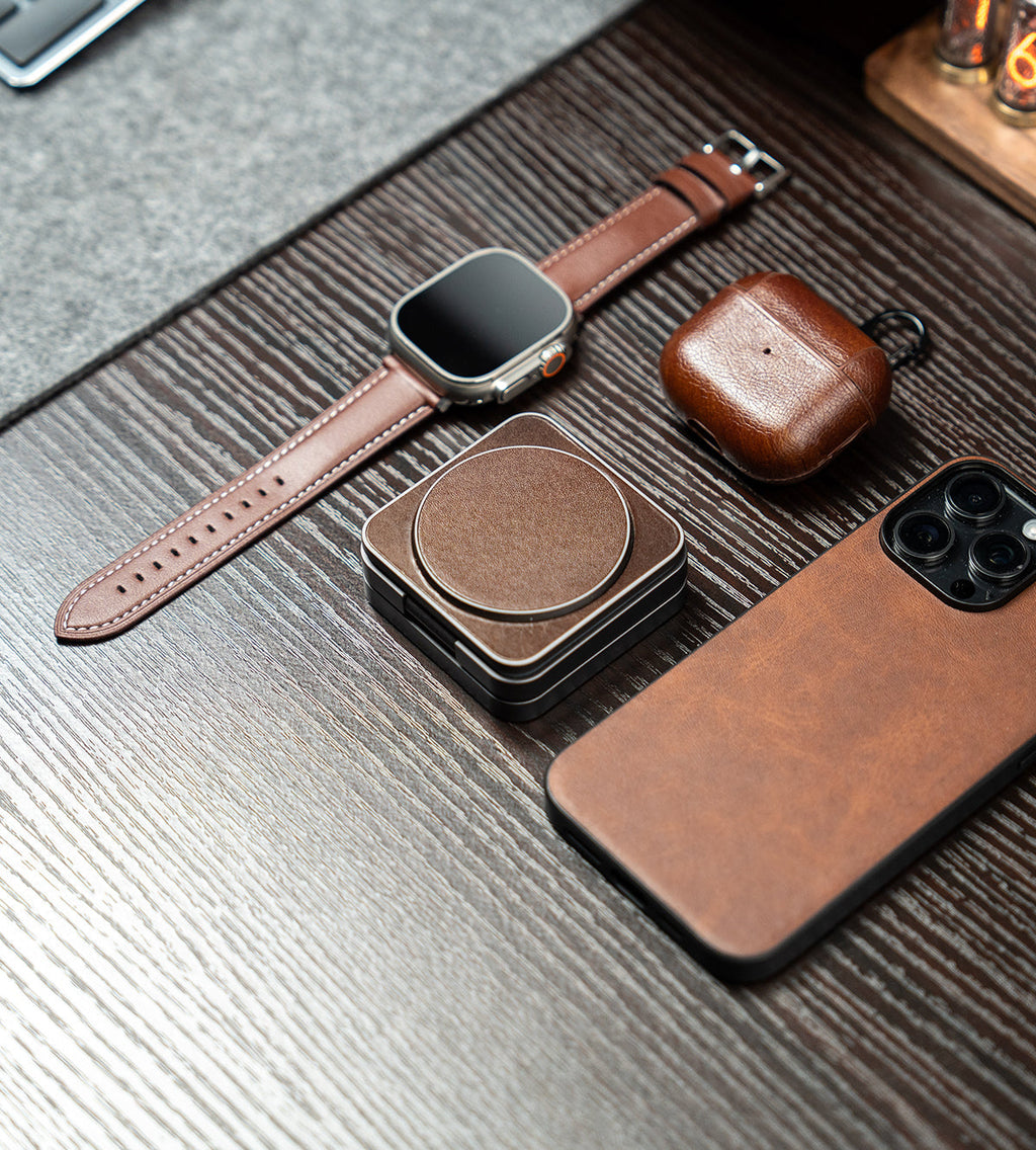 KUXIU X40 Pro 3-in-1 MagSafe Foldable Charging Stand - Leather Edition