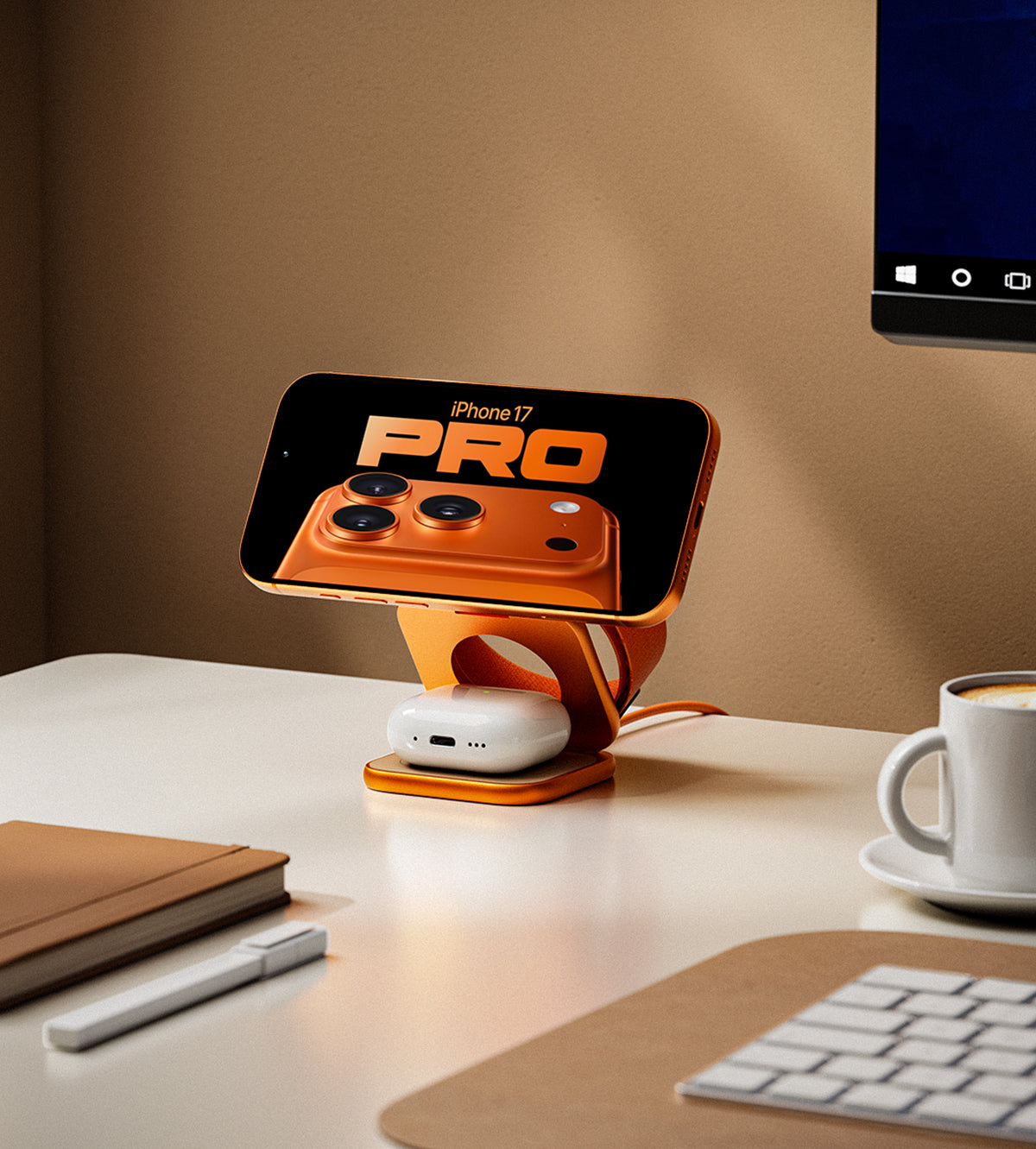 KUXIU X40 Turbo Qi2.2 Certified 25W 3-in-1 MagSafe Foldable Wireless Charging Stand  - Cosmic Orange