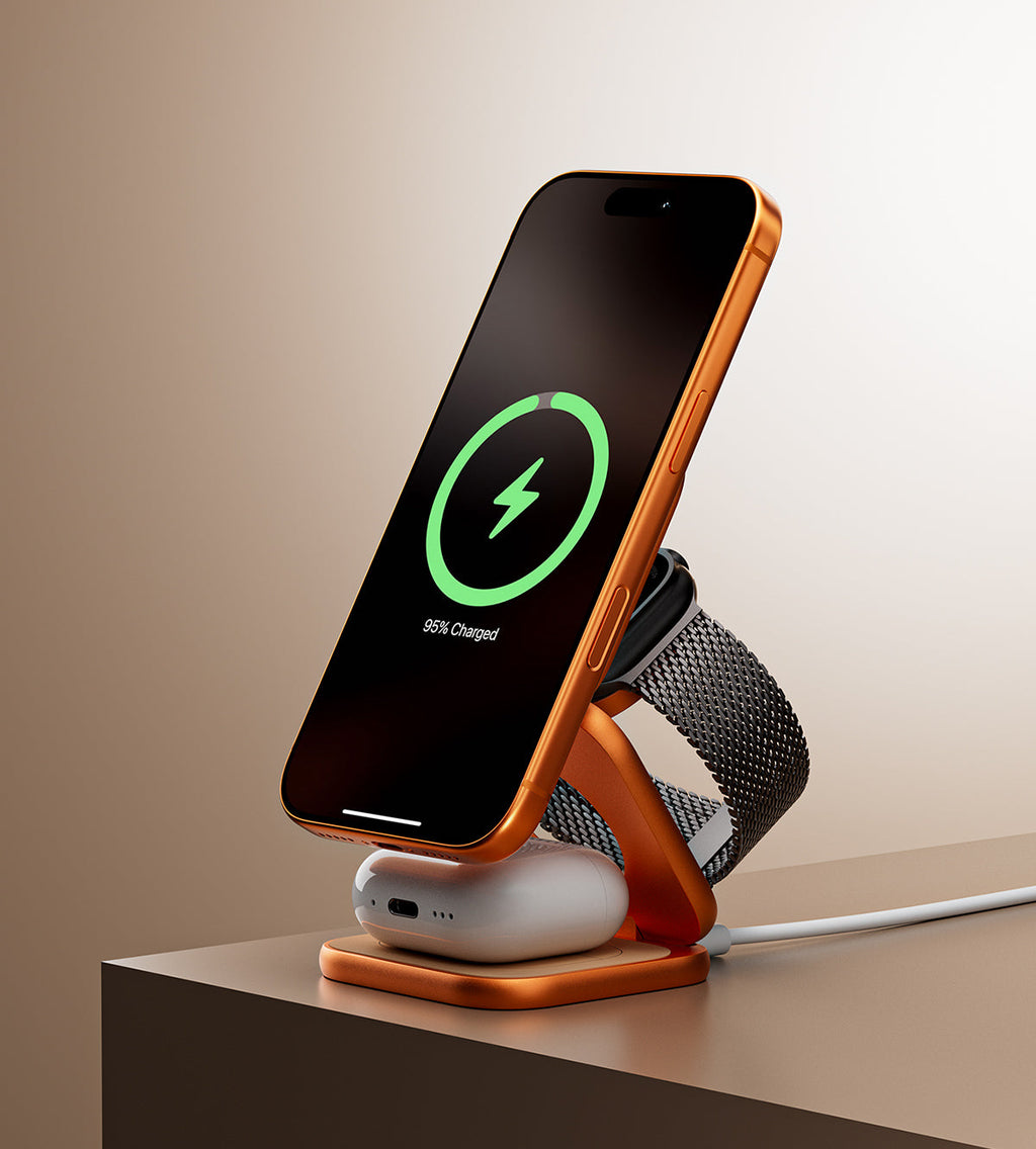 KUXIU X40 Turbo Qi2.2 Certified 25W 3-in-1 MagSafe Foldable Wireless Charging Stand  - Cosmic Orange