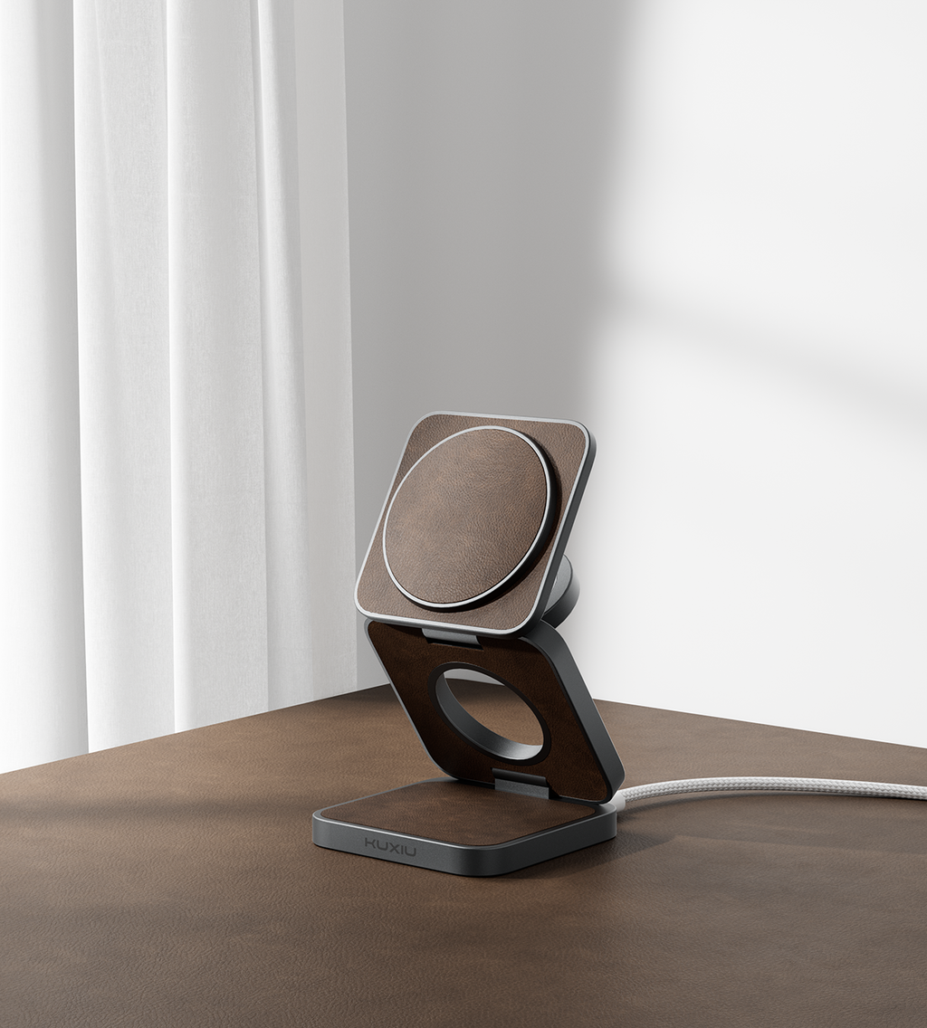 KUXIU X40 Pro 3-in-1 MagSafe Foldable Charging Stand - Leather Edition