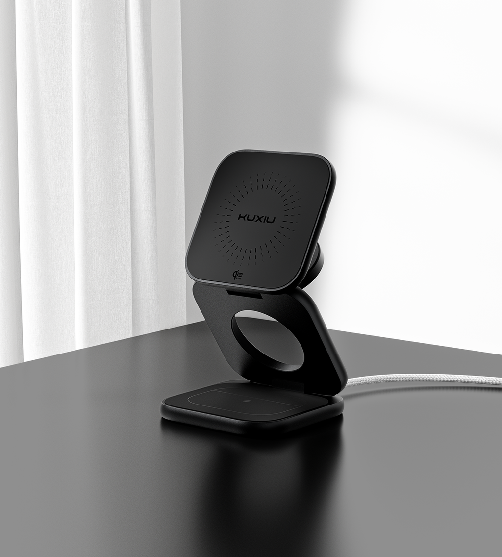 KUXIU X40 Turbo Qi2.2 Certified 25W 3-in-1 MagSafe Foldable Wireless Charging Stand  - Black