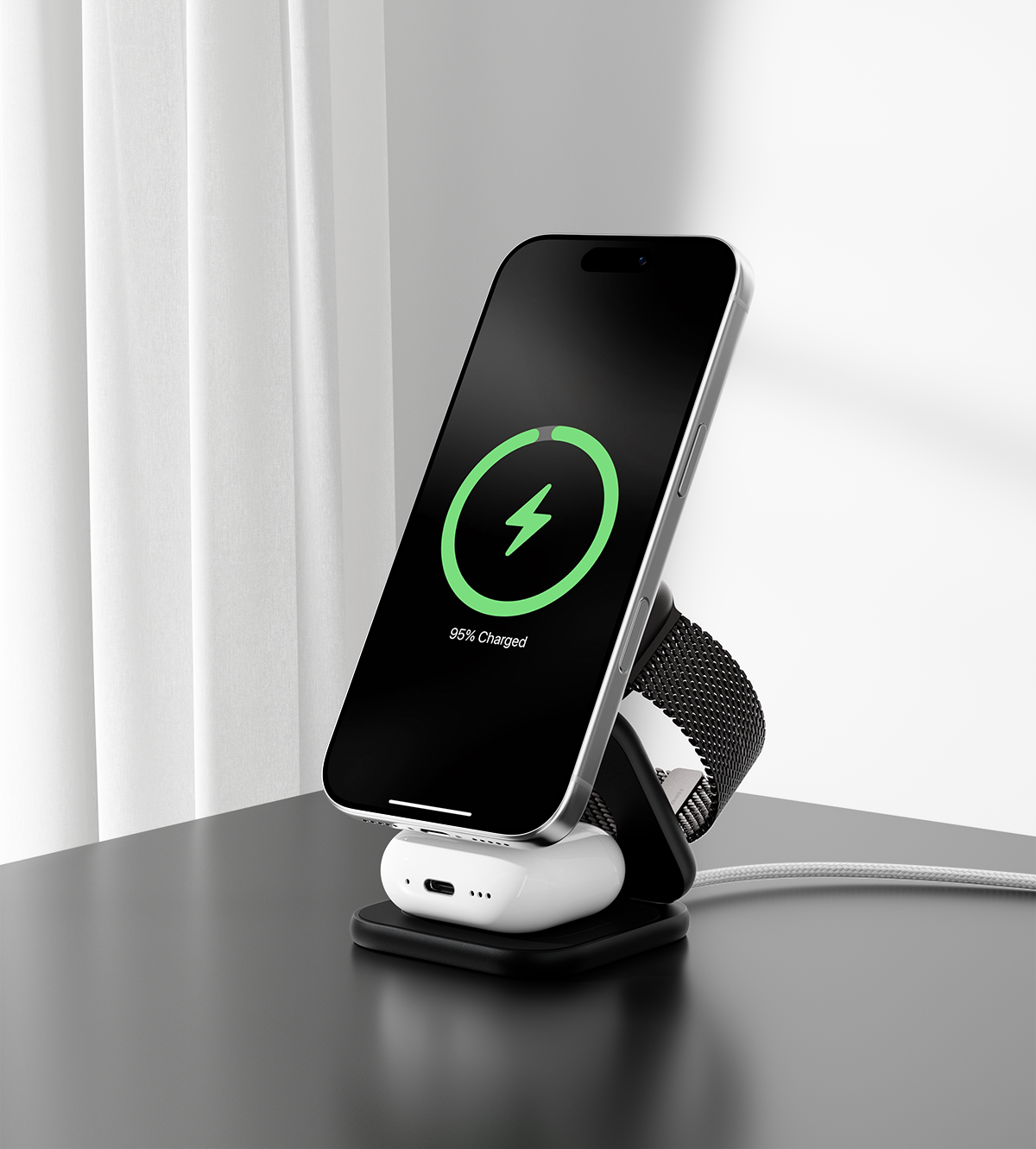KUXIU X40 Turbo Qi2.2 Certified 25W 3-in-1 MagSafe Foldable Wireless Charging Stand  - Black