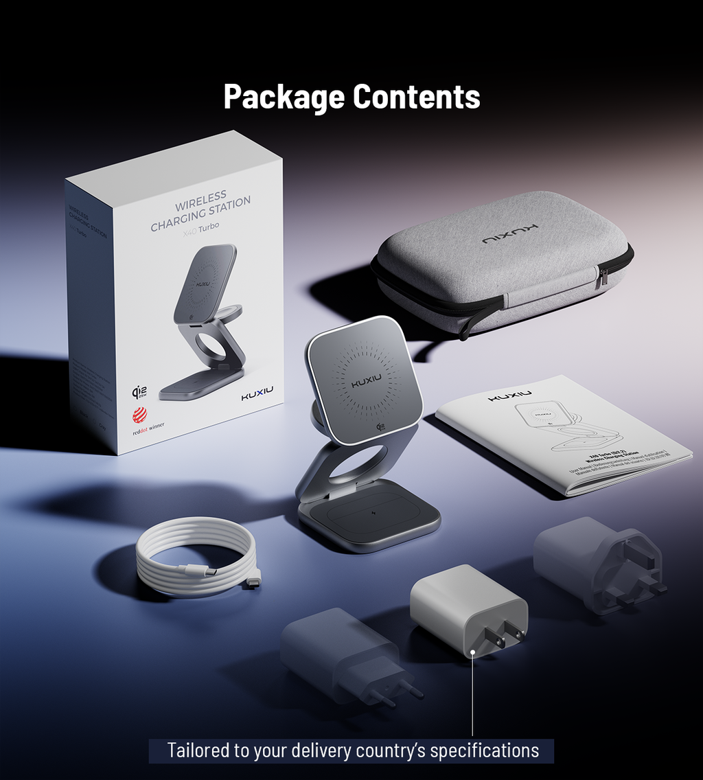 KUXIU X40 Turbo Qi2.2 Certified 25W 3-in-1 MagSafe Foldable Wireless Charging Stand - Gray
