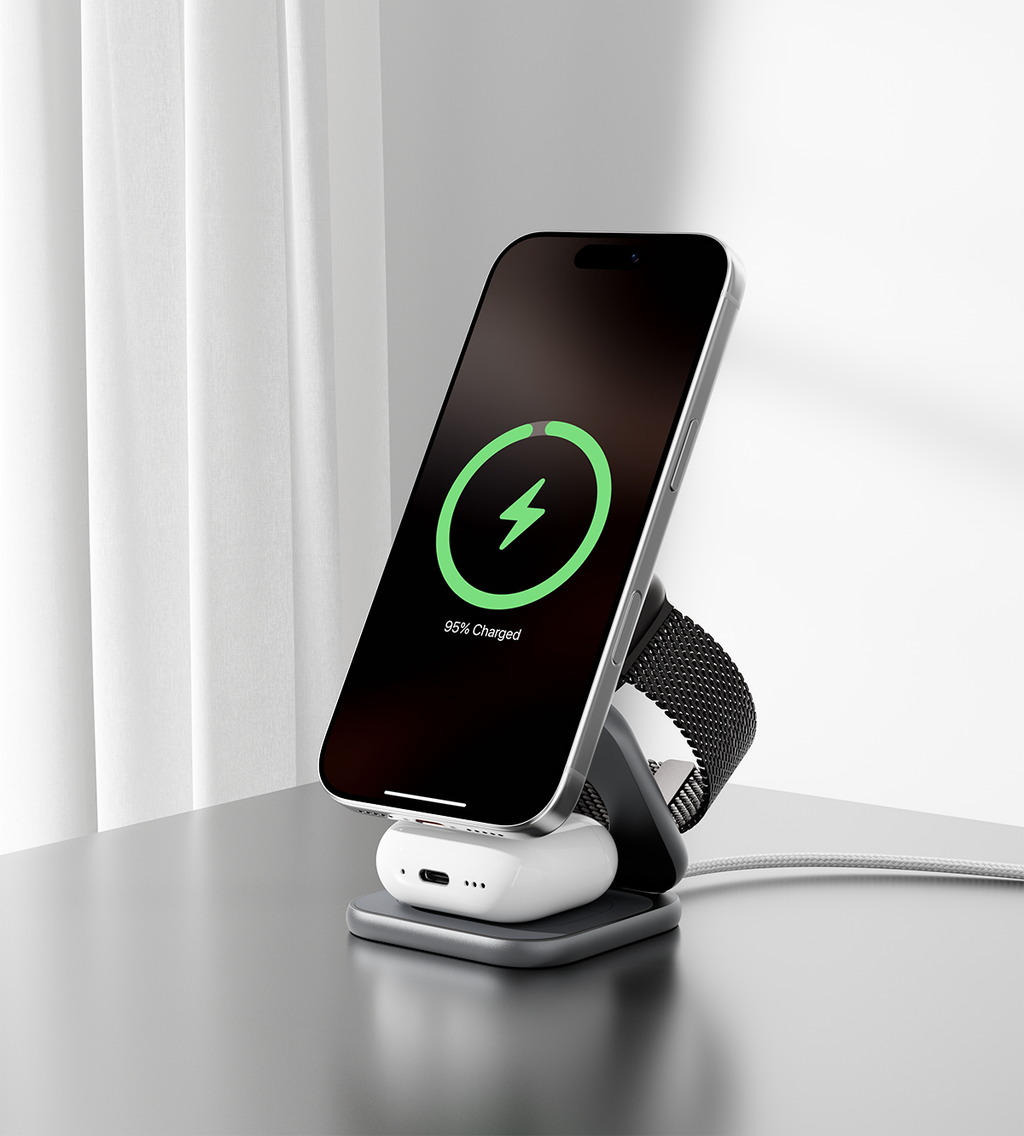 KUXIU X40 Turbo Qi2.2 Certified 25W 3-in-1 MagSafe Foldable Wireless Charging Stand - Gray