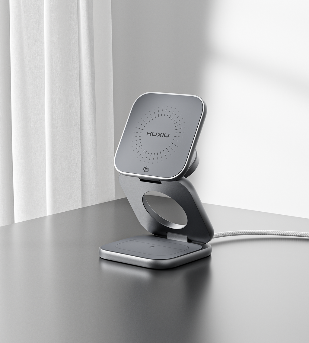 KUXIU X40 Turbo Qi2.2 Certified 25W 3-in-1 MagSafe Foldable Wireless Charging Stand - Gray