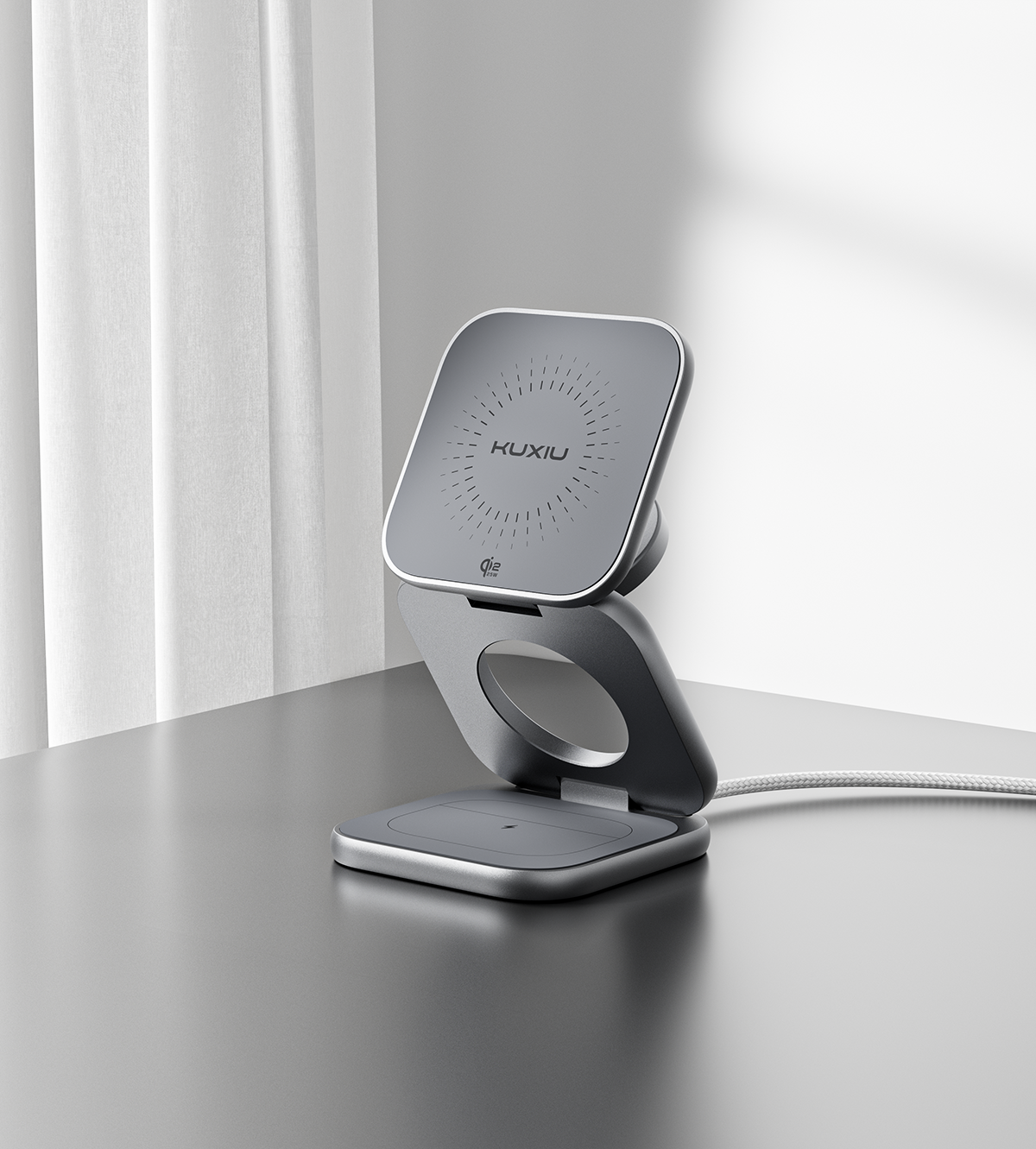 KUXIU X40 Turbo Qi2.2 Certified 25W 3-in-1 MagSafe Foldable Wireless Charging Stand - Gray