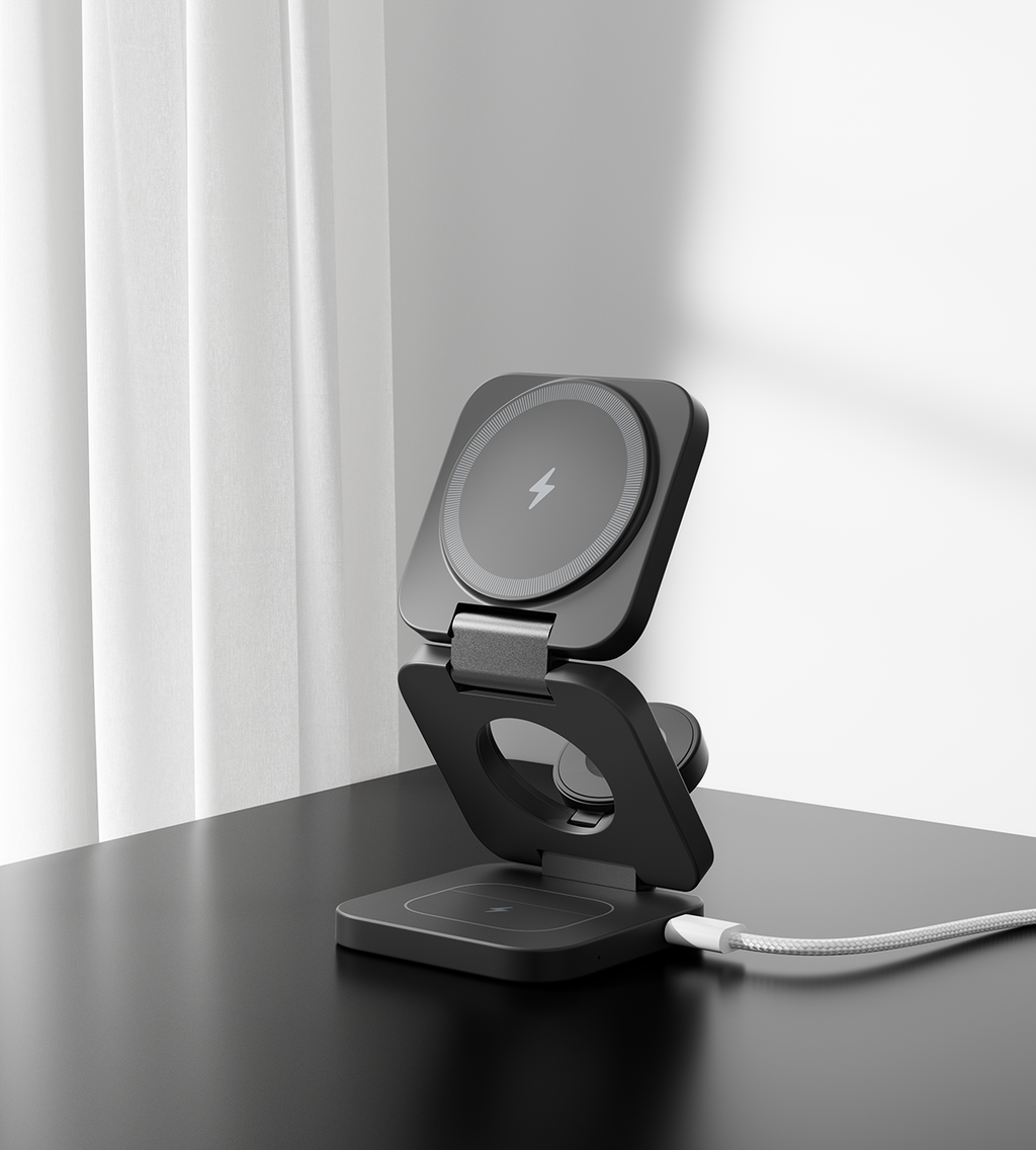 KUXIU X55 3-In-1 Foldable Magnetic Wireless Charging Station - Black