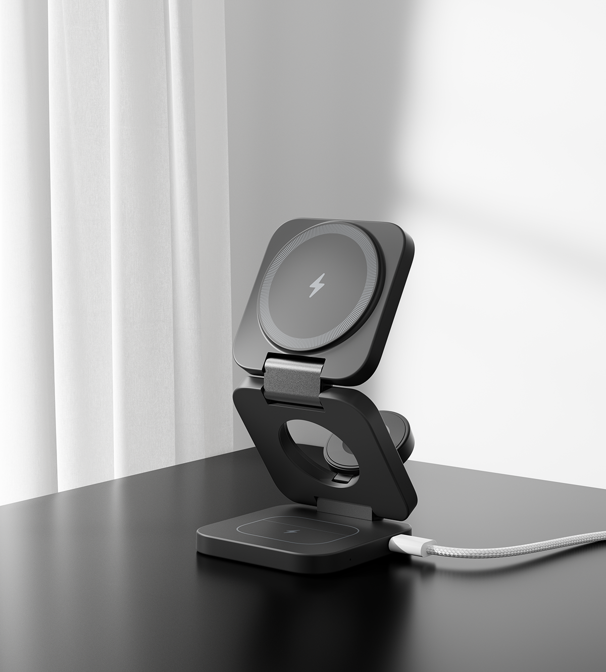 KUXIU X55 3-In-1 Foldable Magnetic Wireless Charging Station - Black