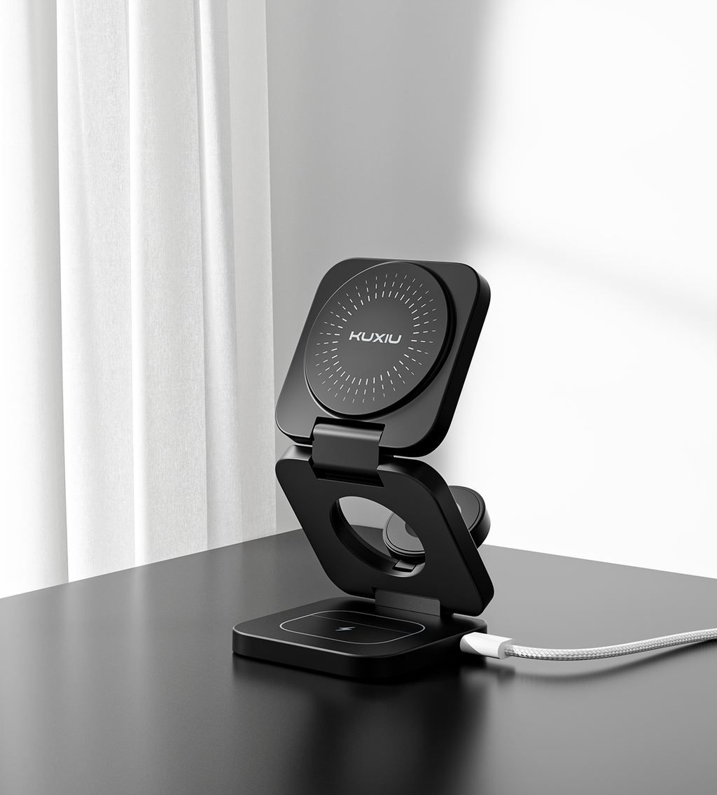 KUXIU X55 Turbo Qi2.2 Certified 25W 3-in-1 MagSafe Foldable Wireless Charging Stand  - Black