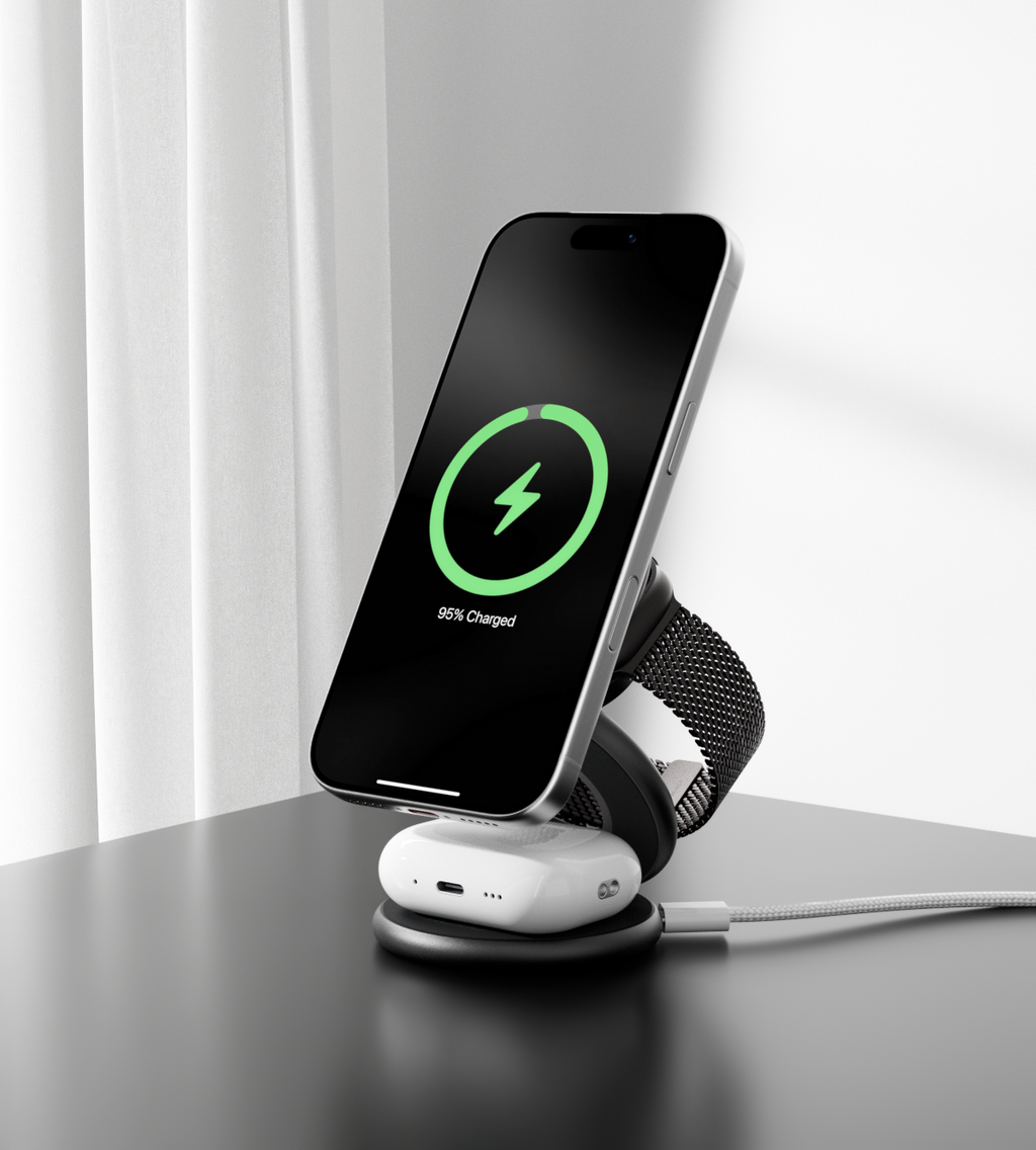 KUXIU X63 3-In-1 MagSafe Foldable Magnetic Wireless Charging Station - Black