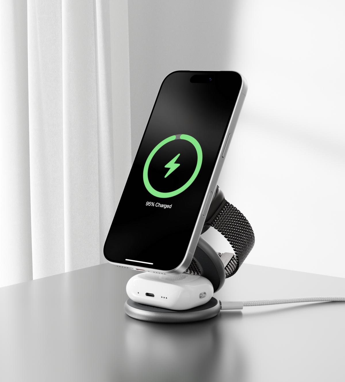 KUXIU X63 3-In-1 MagSafe Foldable Magnetic Wireless Charging Station - Gray