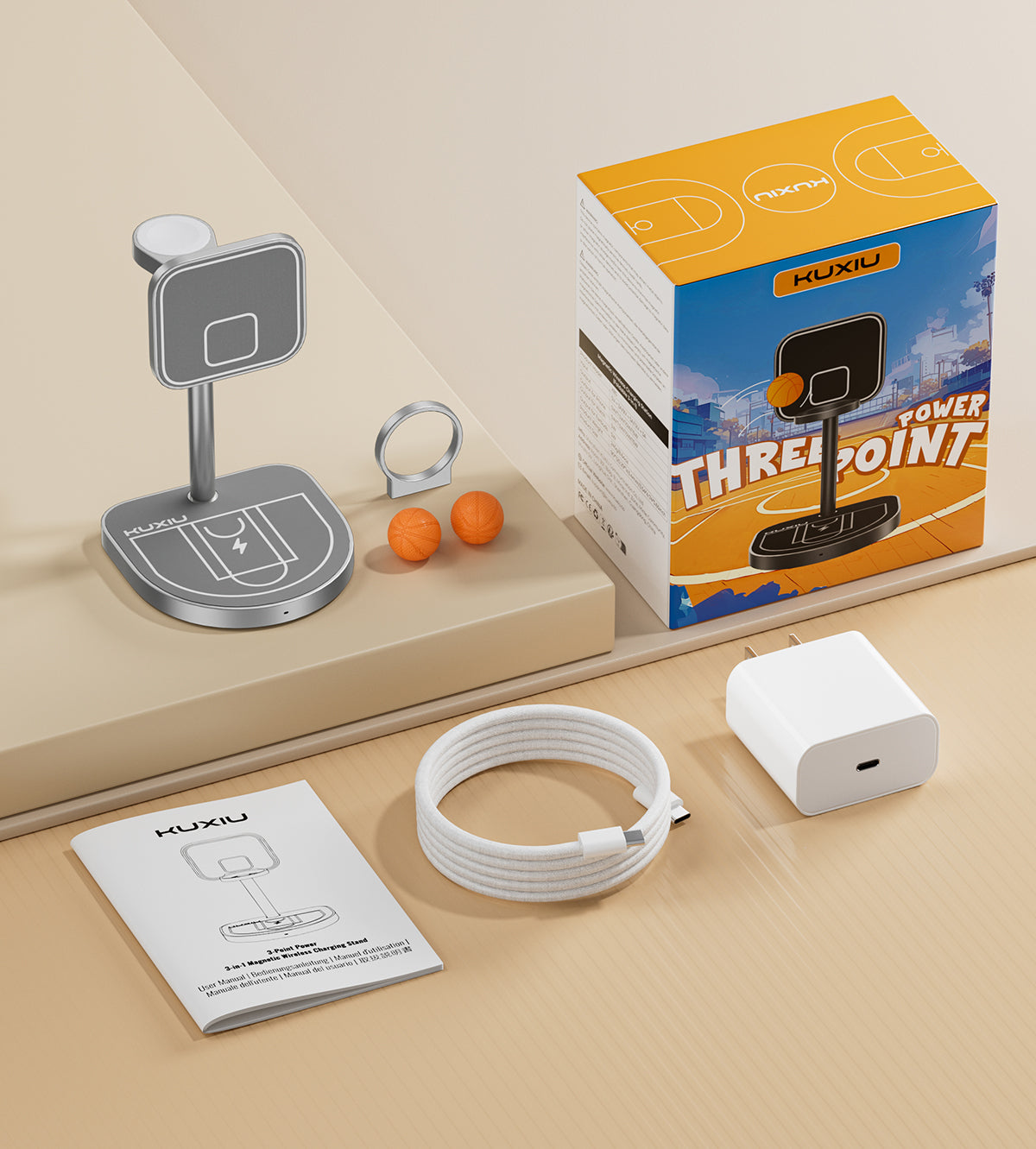 KUXIU 3-Point Power Creative 3-in-1 MagSafe Charging Stand - Gray