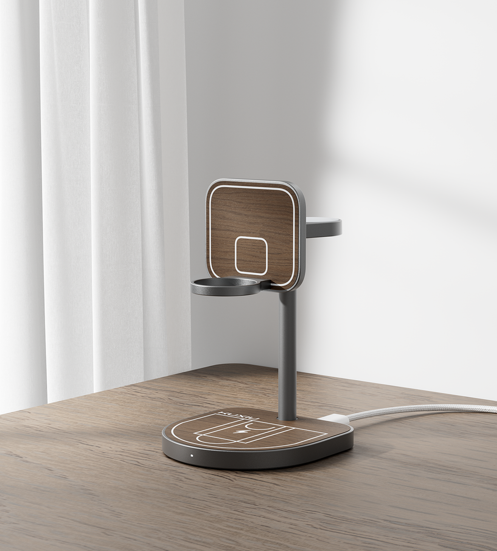 KUXIU Qi2 3-Point Power Creative 3-in-1 MagSafe Charging Stand - Wood Grain