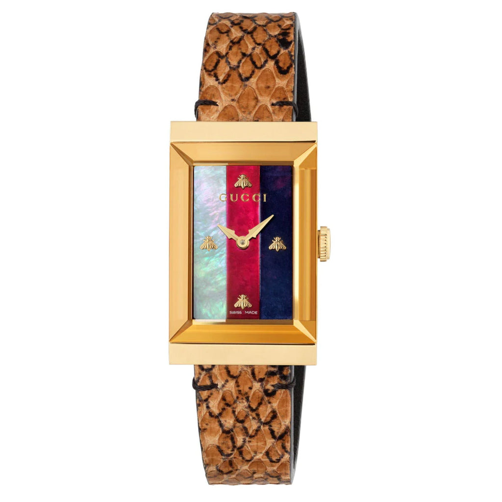 Gucci Watch G-Frame Ladies 21mm Stripe Yellow Gold