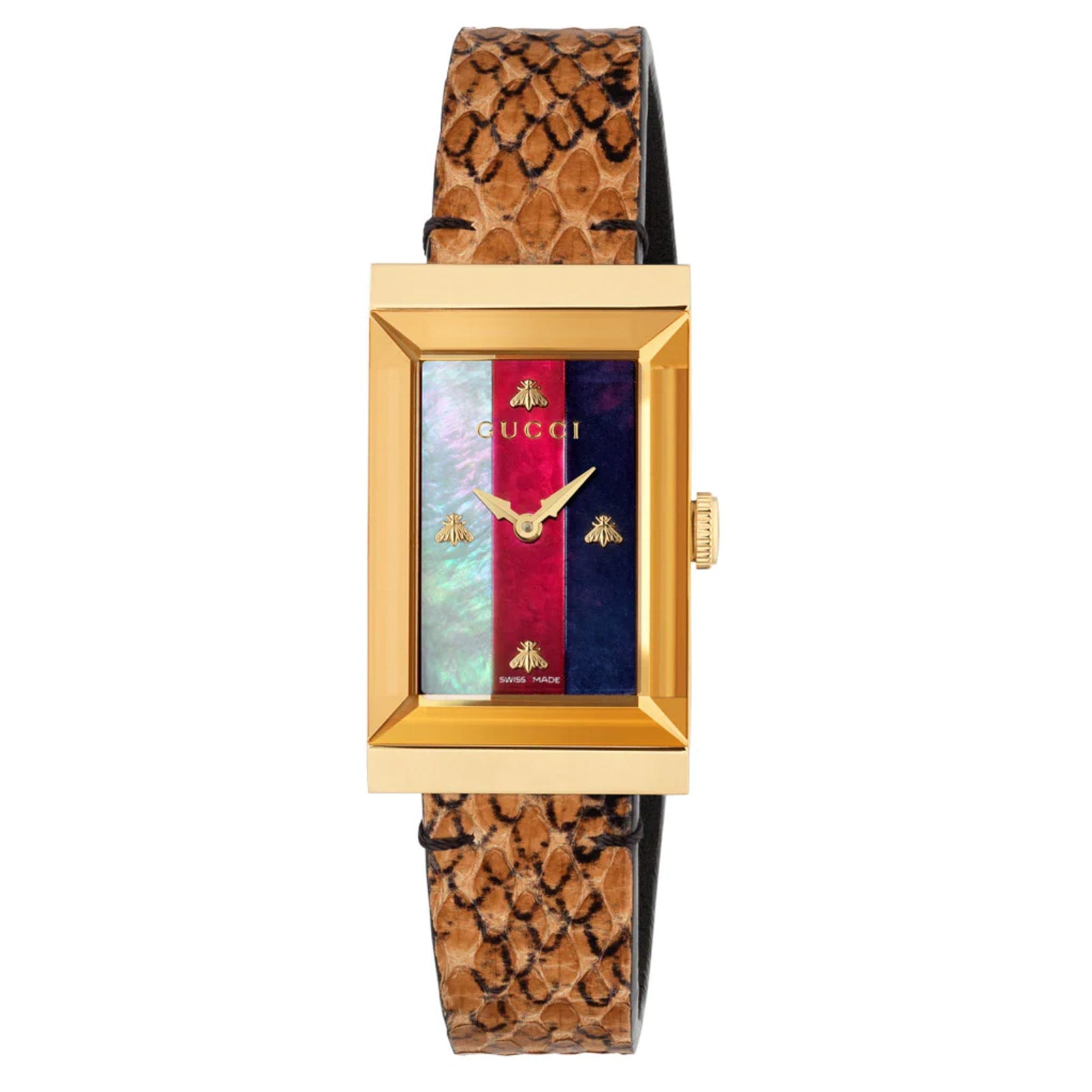 Gucci Watch G-Frame Ladies 21mm Stripe Yellow Gold