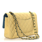 Lambskin Quilted Medium Double Flap Yellow Blue