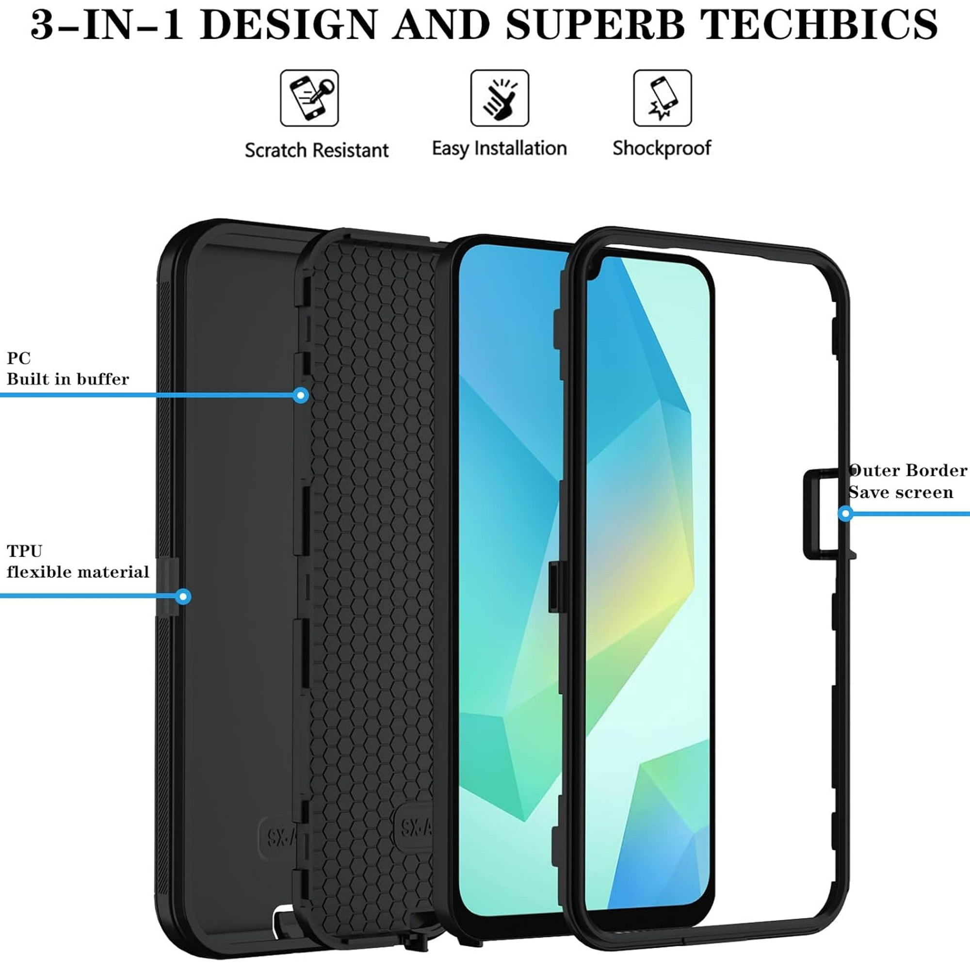 Entronix Case Compatible with Galaxy A16 - Triple-Layer Heavy Duty Protection