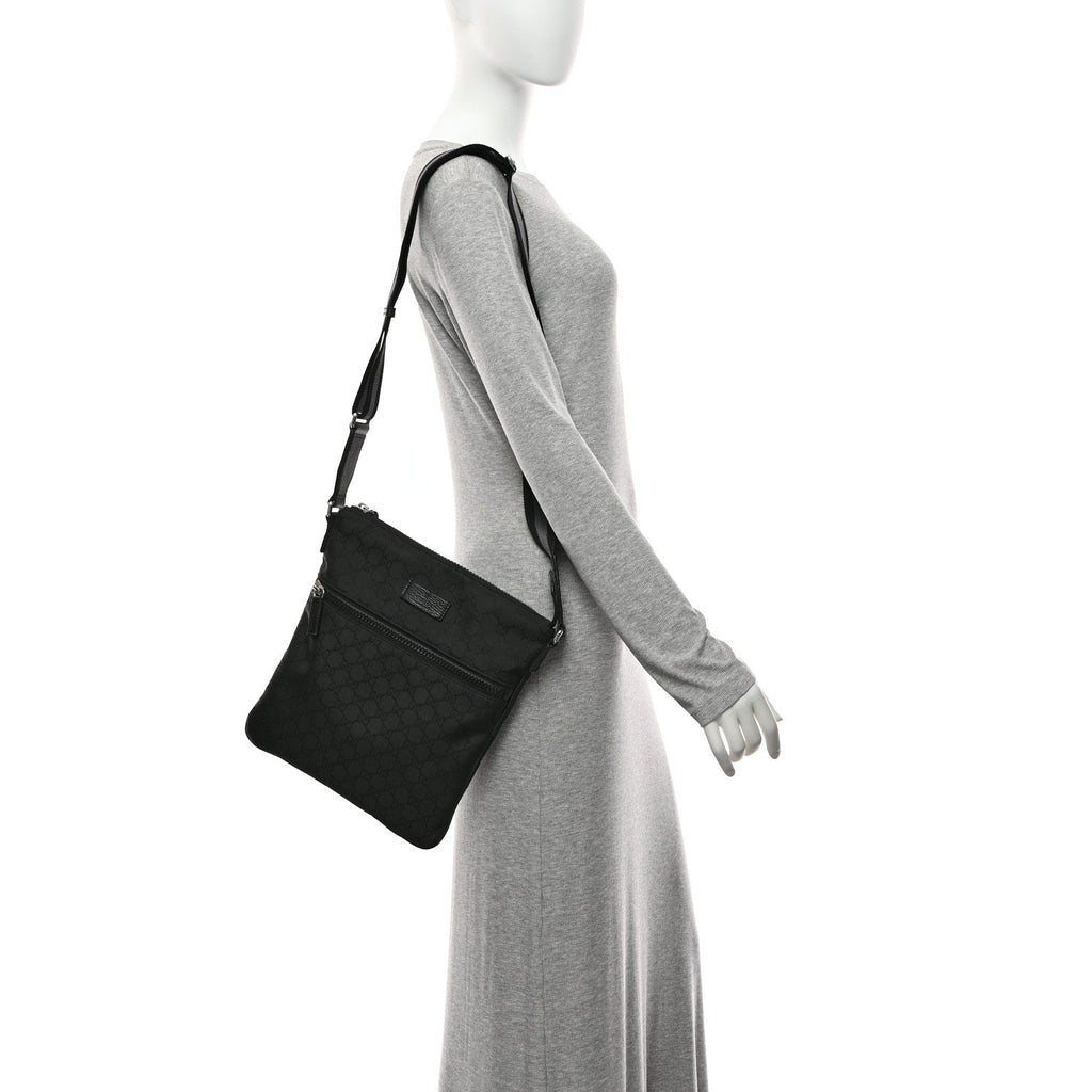Nylon Monogram Small Flat Messenger Bag Black