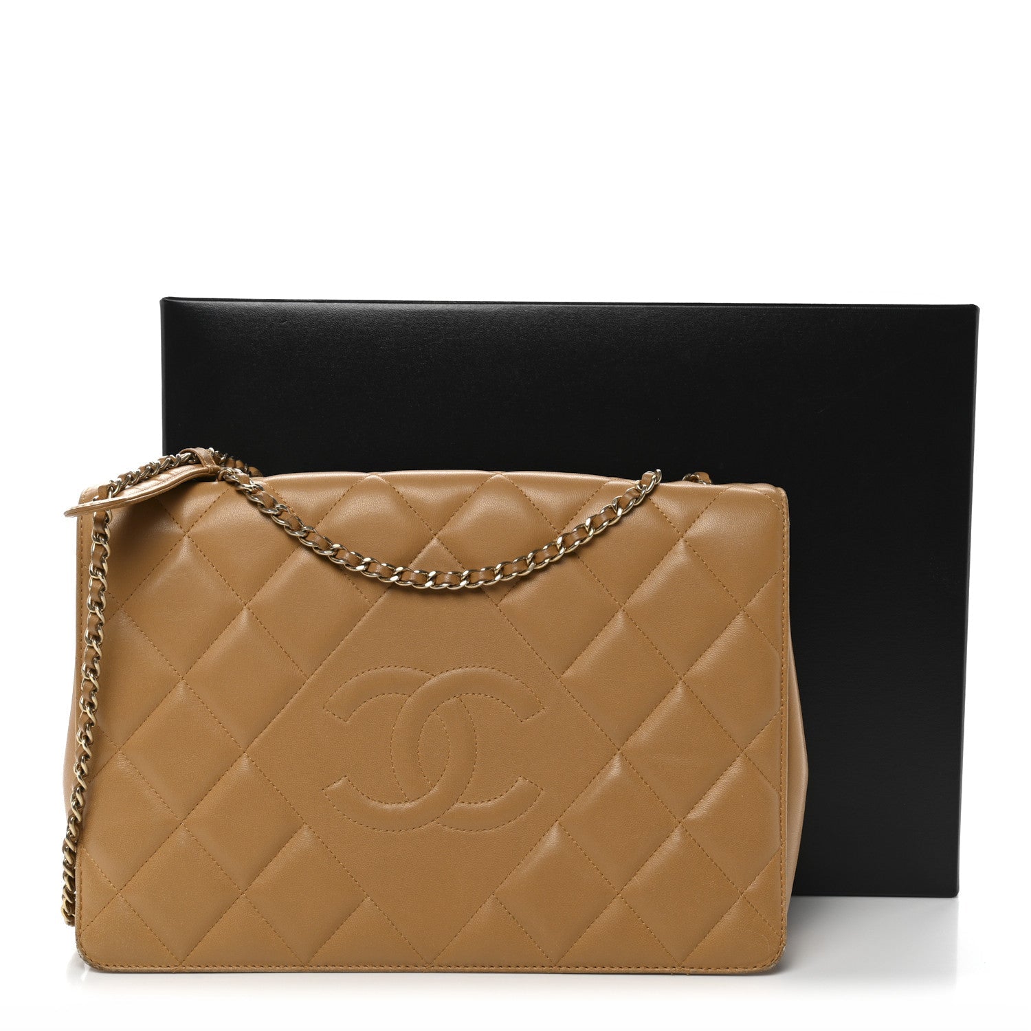 Lambskin Quilted Medium Diamond CC Flap Beige