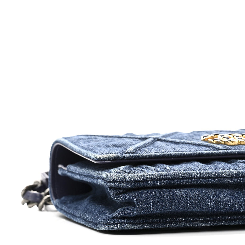 Denim Quilted Chanel 19 Wallet On Chain WOC Blue