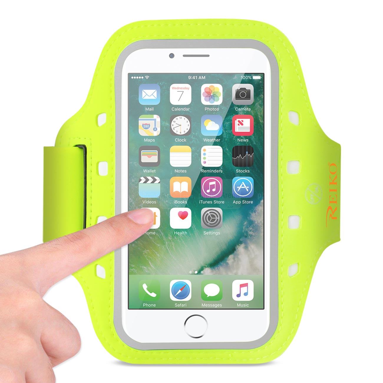 Reiko Running Sports Armband For Iphone 7/ 6/ 6S Or 5 Inches Device With Led In Green (5X5 Inches)