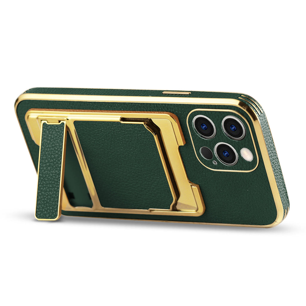 Reiko Iphone 13 Pro Leather Case With Card Holder In Green