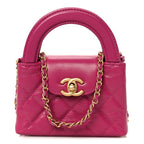 Shiny Aged Calfskin Quilted Mini Nano Kelly Shopper Dark Pink