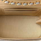 Lambskin Quilted Small Pearl Crush Vanity Case With Chain Grey