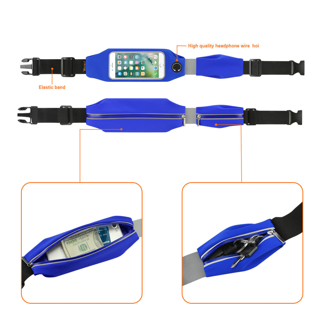 Reiko Running Sport Belt For Iphone 7/ 6/ 6S Or 5 Inches Device With Two Pockets In Blue (5X5 Inches)
