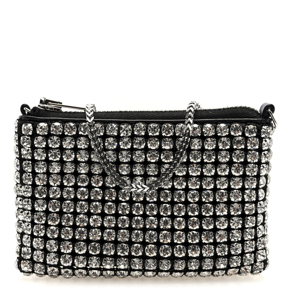 Mesh Crystal Rhinestone Nano Heiress Shoulder Bag Black Silver