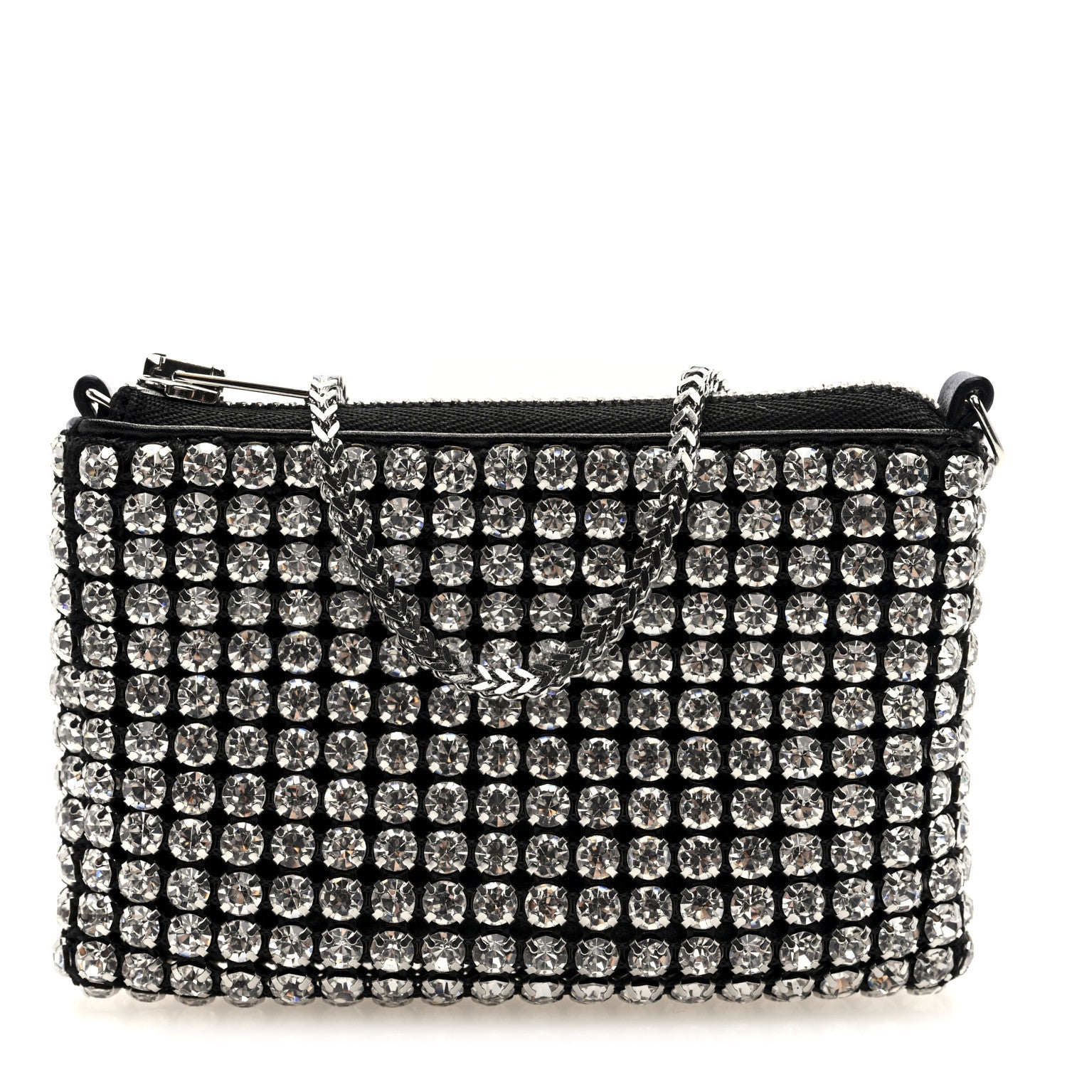 Mesh Crystal Rhinestone Nano Heiress Shoulder Bag Black Silver
