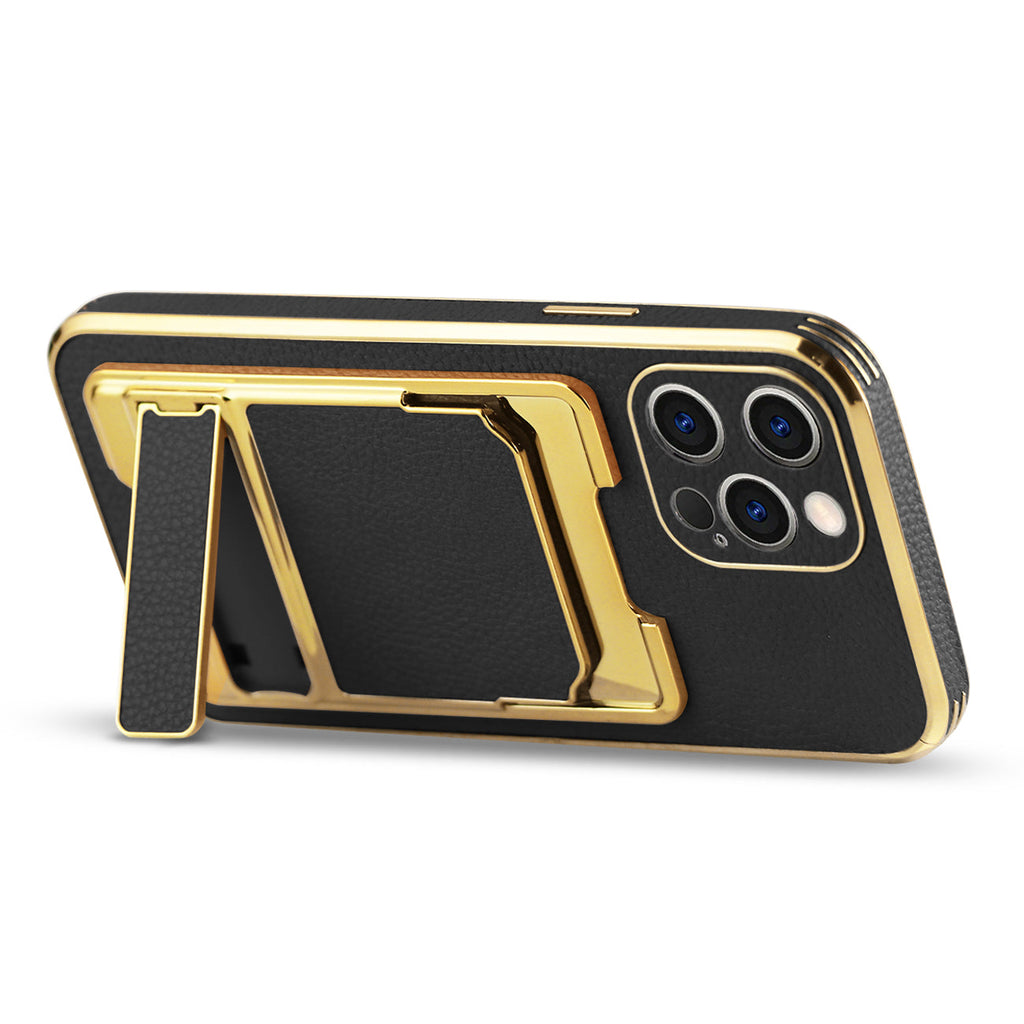 Reiko Iphone 13 Pro Leather Case With Card Holder In Black