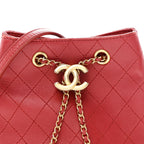 Calfskin Stitched Small Egyptian Amulet Drawstring Bag Red