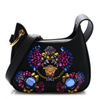 Satin Crystal Embellished La Medusa Mini Hobo Bag Black Multicolor