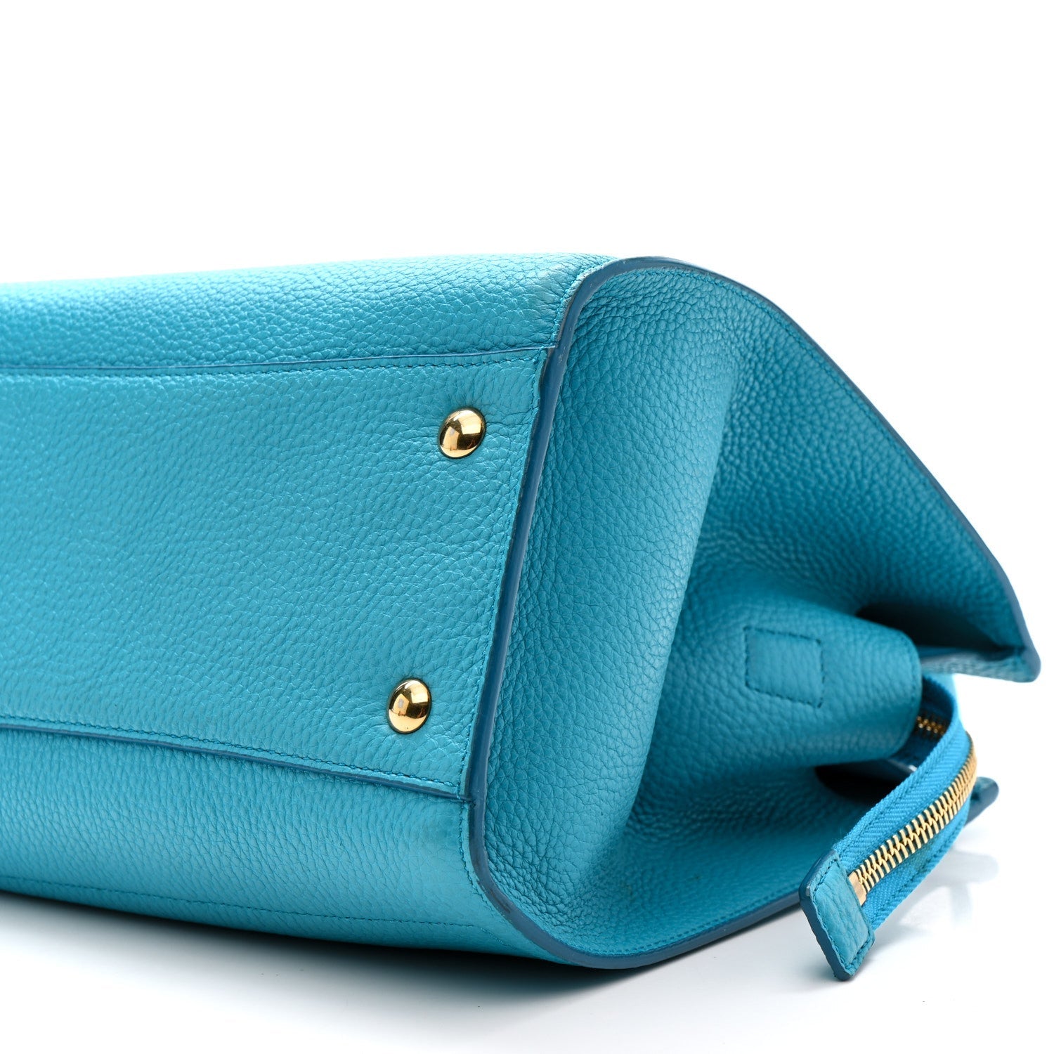 Hammered Calfskin Double Handle Small Amy Tote Turquoise