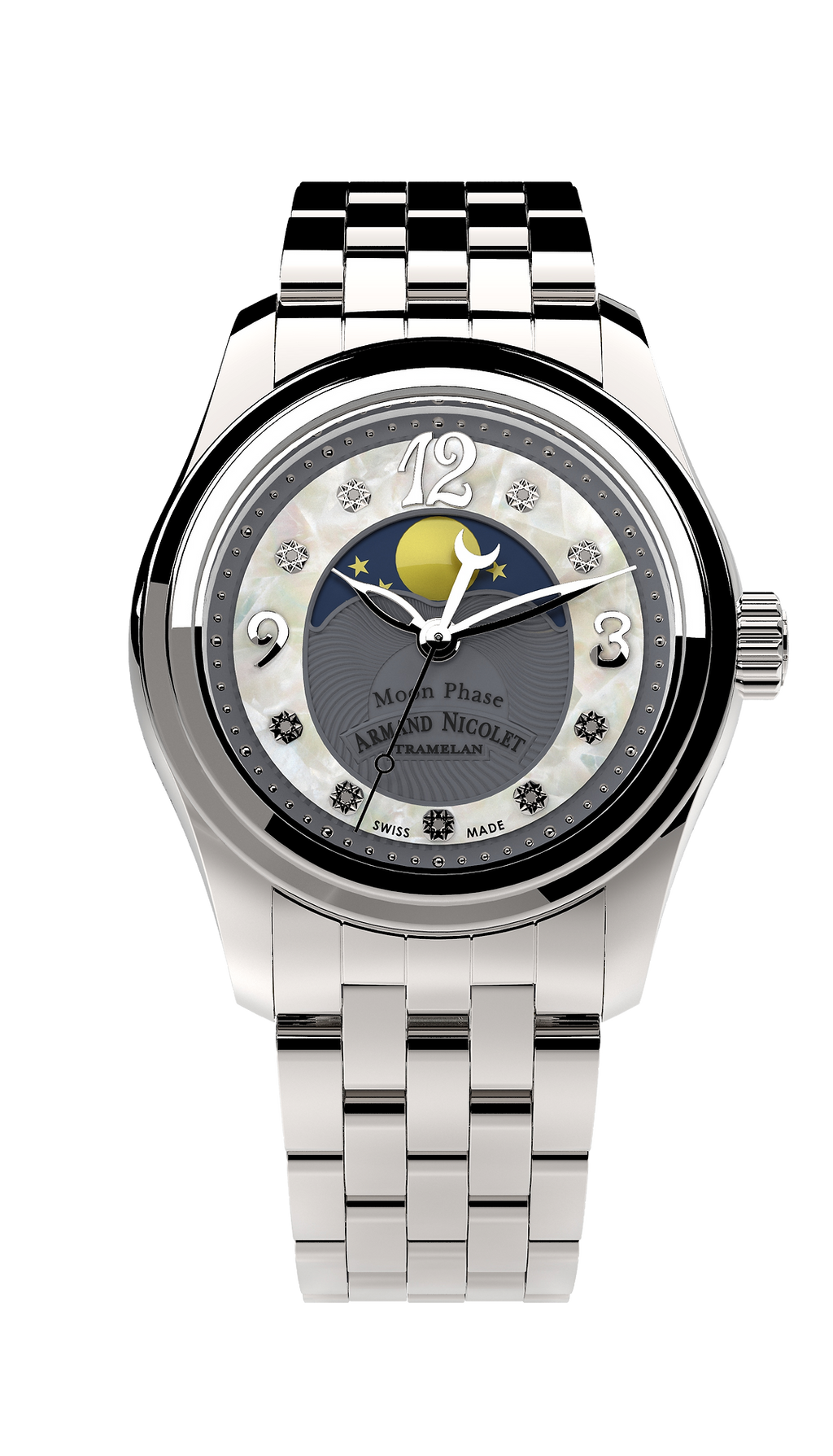 Armand Nicolet Ladies Watch M03 Moonphase 34mm Silver Grey