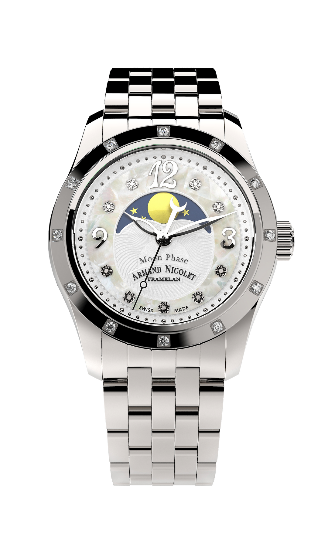Armand Nicolet Ladies Watch M03 Moonphase 34mm Silver White