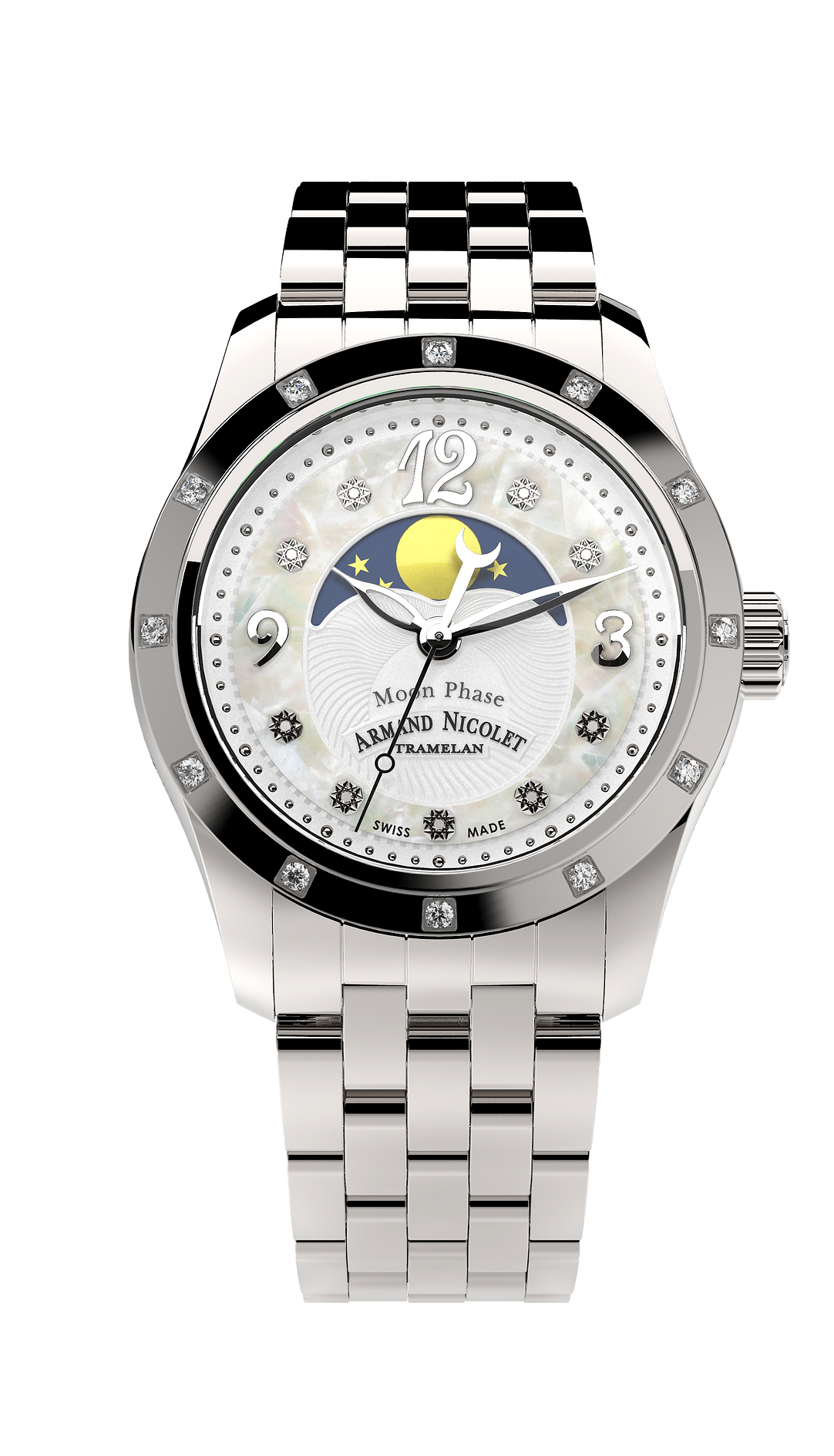 Armand Nicolet Ladies Watch M03 Moonphase 34mm Silver White