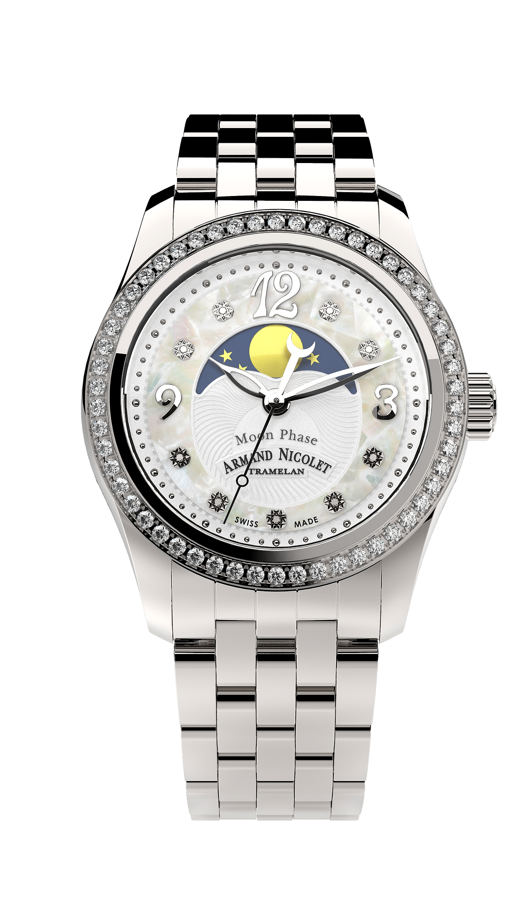 Armand Nicolet Ladies Watch M03 Moonphase 34mm Silver White