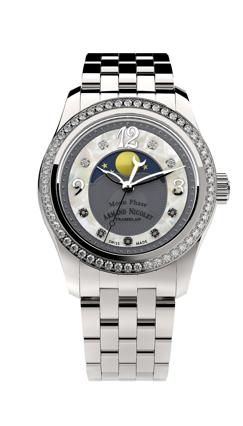Armand Nicolet Ladies Watch M03 Moonphase 34mm Silver Grey