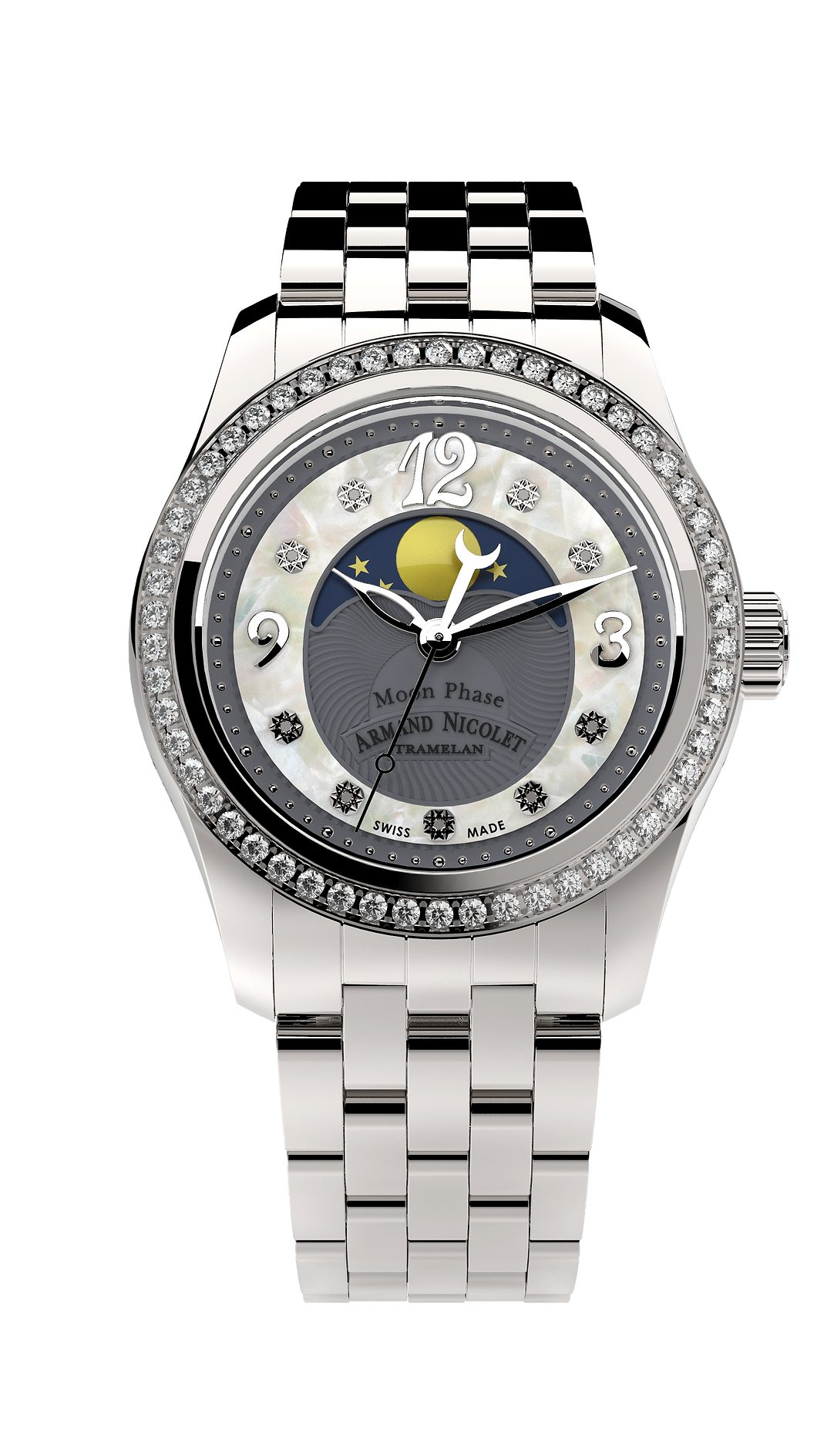 Armand Nicolet Ladies Watch M03 Moonphase 34mm Silver Grey