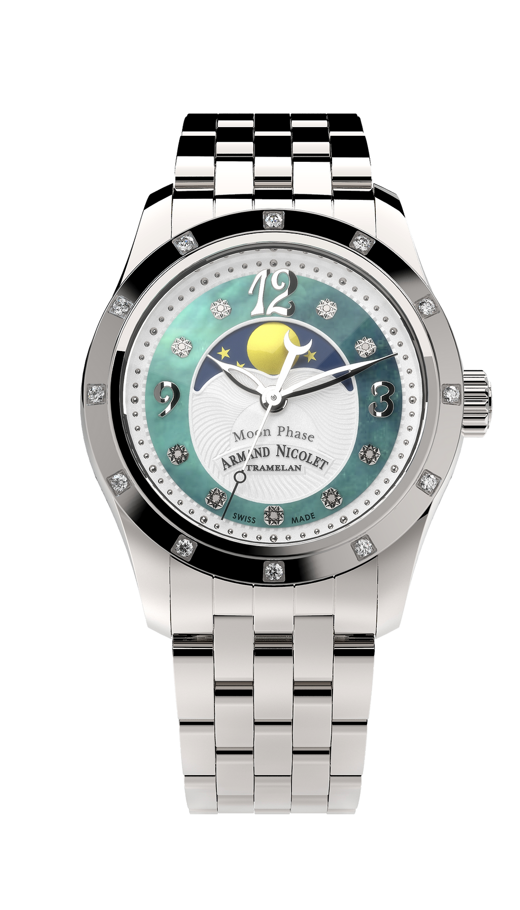 Armand Nicolet Ladies Watch M03 Moonphase 34mm Silver Green