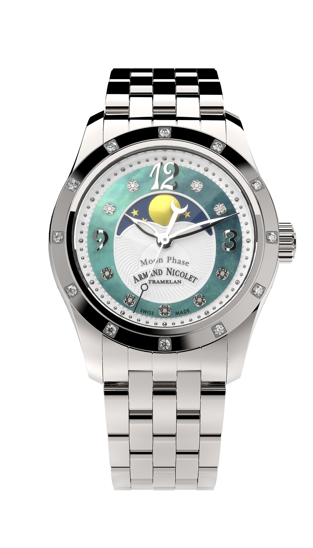 Armand Nicolet Ladies Watch M03 Moonphase 34mm Silver Green