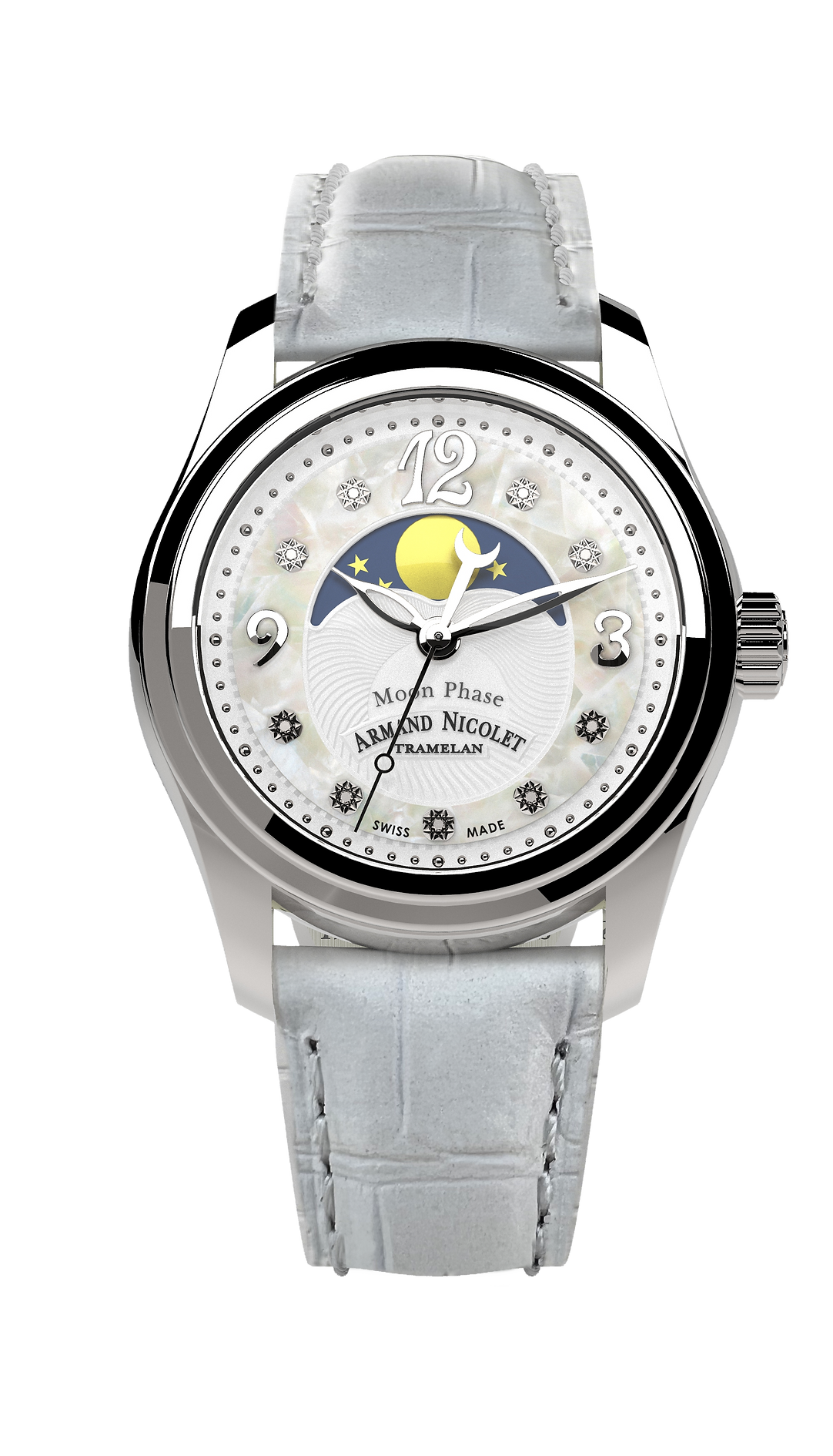 Armand Nicolet Ladies Watch M03 Moonphase 34mm White Silver