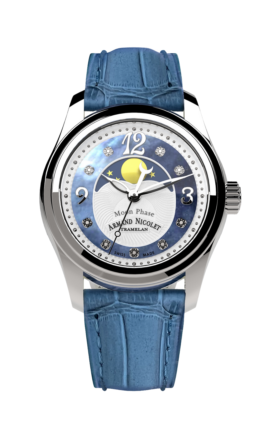 Armand Nicolet Ladies Watch M03 Moonphase 34mm Blue Silver