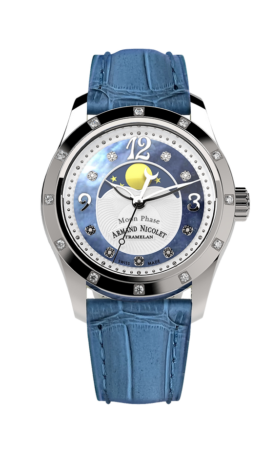 Armand Nicolet Ladies Watch M03 Moonphase 34mm Silver Blue
