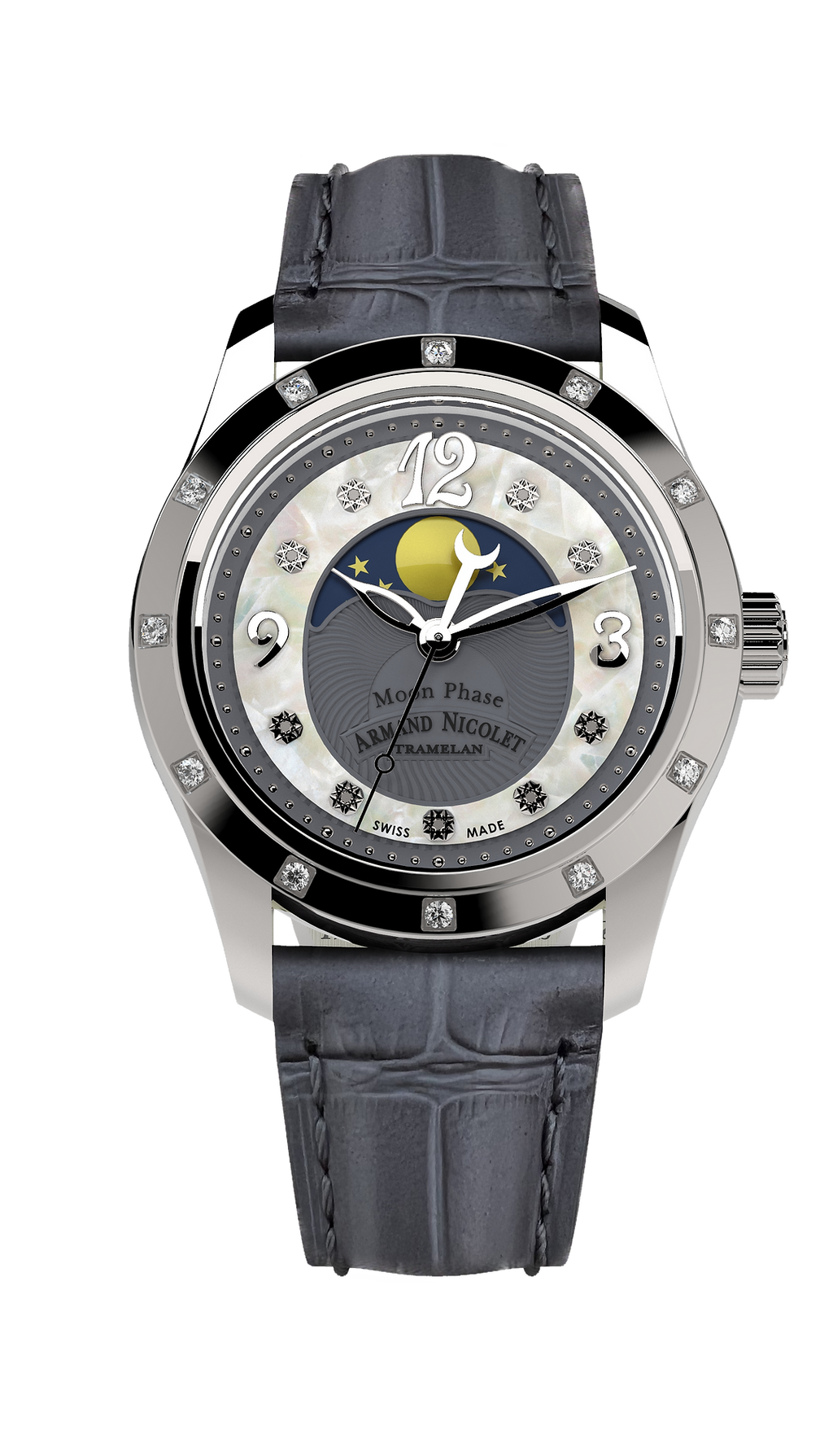 Armand Nicolet Ladies Watch M03 Moonphase 34mm Grey Silver
