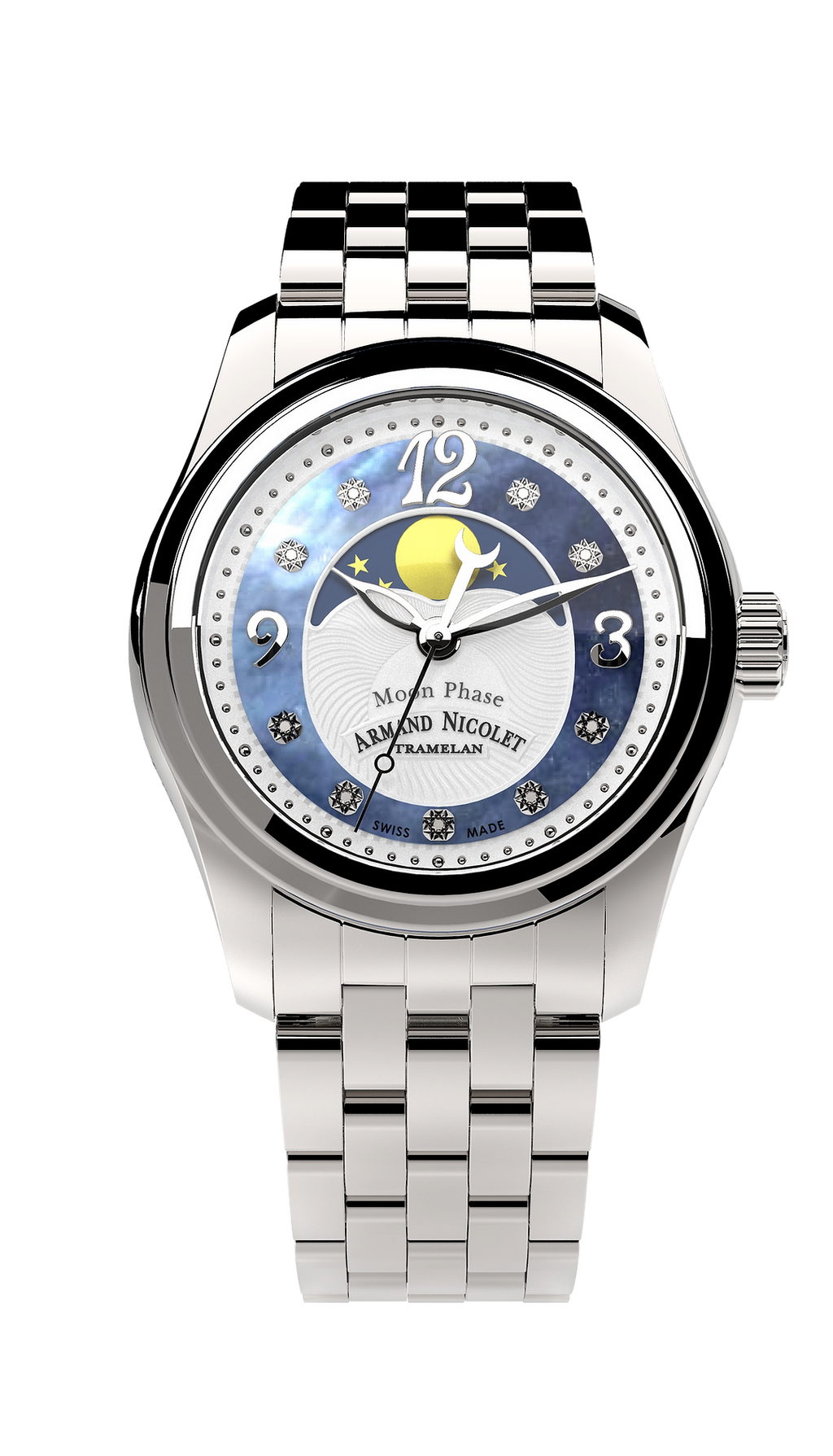Armand Nicolet Ladies Watch M03 Moonphase 34mm Silver Blue